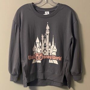 NWOT Disney SIDE SPLIT Women's Sweater WITH Pink and White Raised Princess Castl